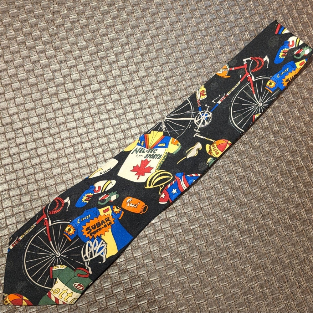 Vintage Nicole Miller Tie Mens One Size Black Cycling Bicycle Sports 1993 90s